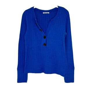 WE THE FREE Women's Long Sleeve Blue Henley Button Sweater Top Sz M